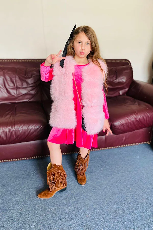 240611M Pink sleeveless faux fur girls vest wholesale