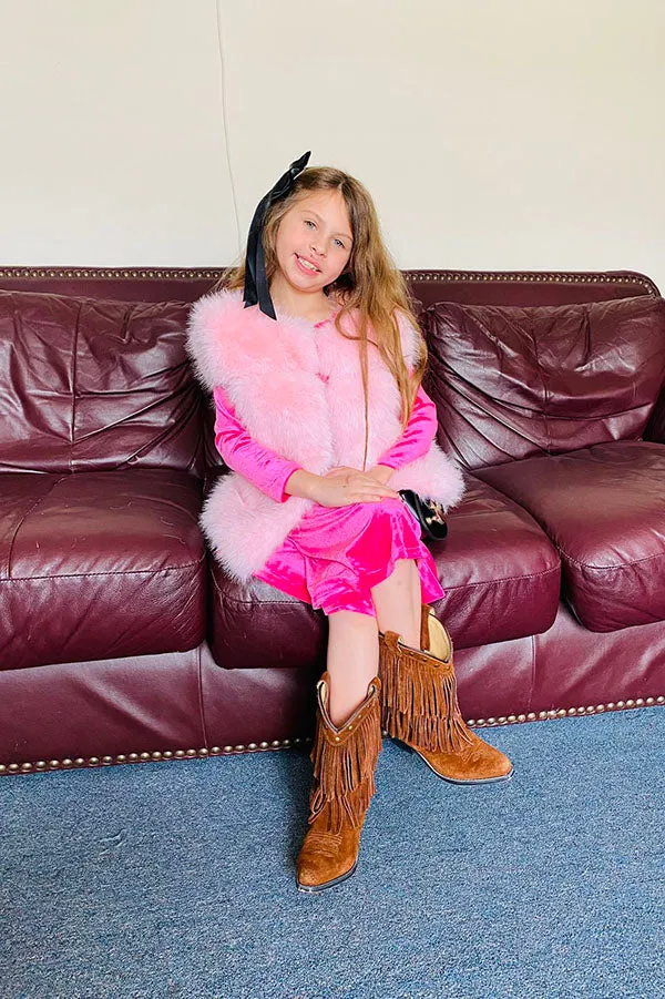 240611M Pink sleeveless faux fur girls vest wholesale