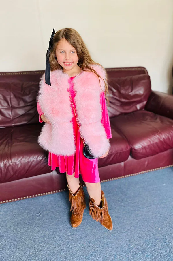 240611M Pink sleeveless faux fur girls vest wholesale