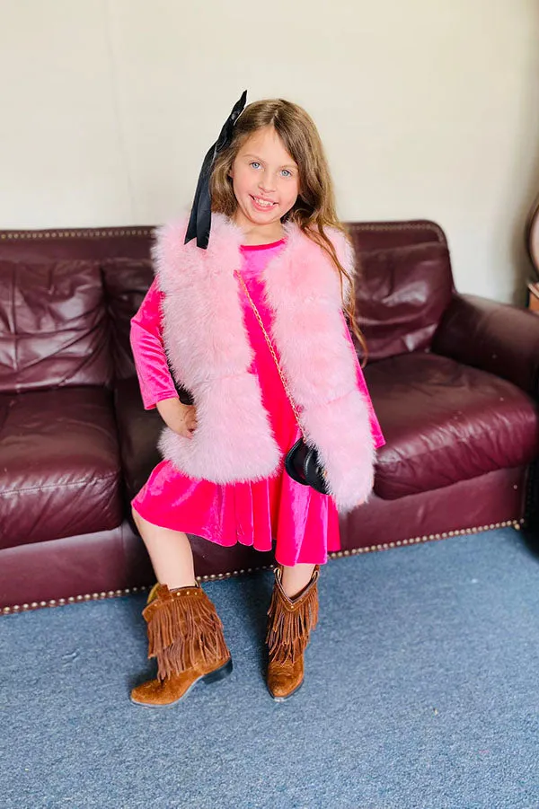 240611M Pink sleeveless faux fur girls vest wholesale