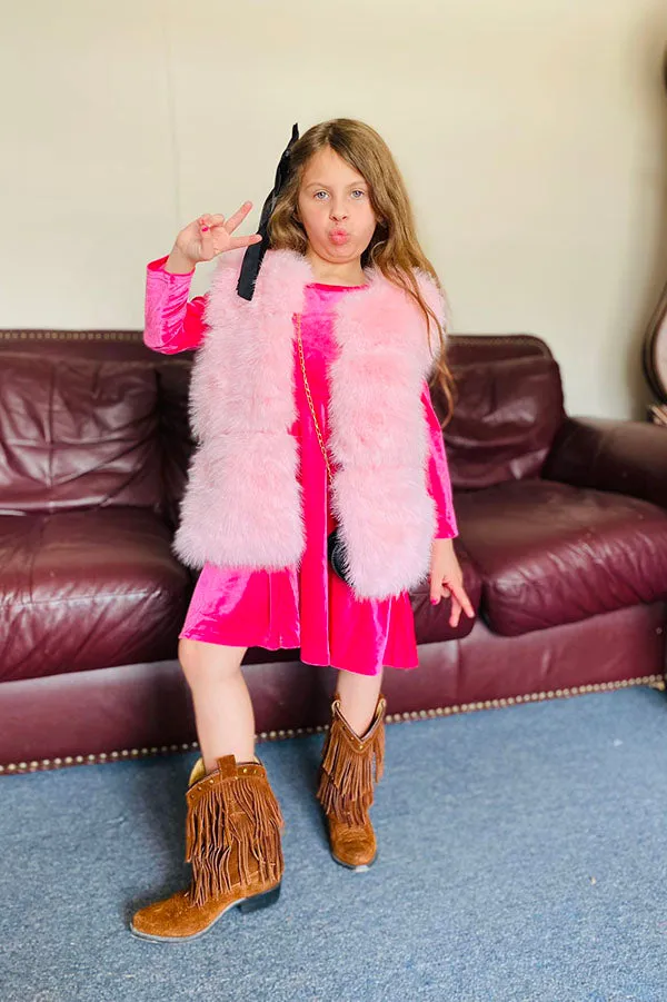 240611M Pink sleeveless faux fur girls vest wholesale