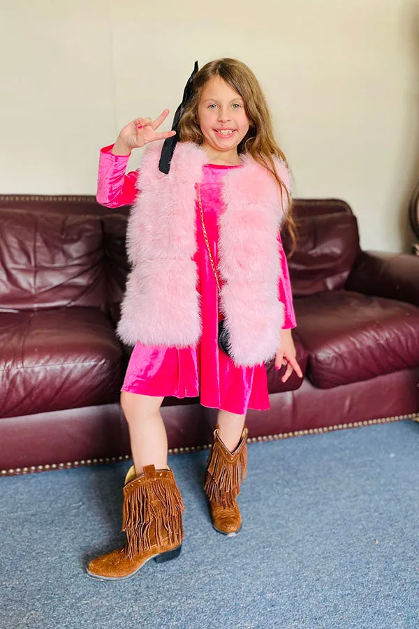 240611M Pink sleeveless faux fur girls vest wholesale