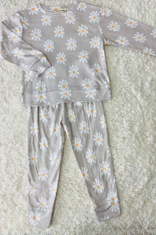 BQ2406 Daisy prints pullover sweatershirt & pant 2pc girls clothing sets