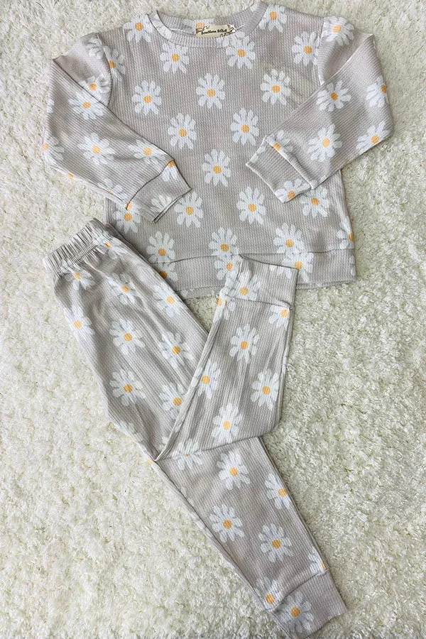 BQ2406 Daisy prints pullover sweatershirt & pant 2pc girls clothing sets