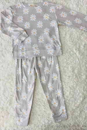 BQ2406 Daisy prints pullover sweatershirt & pant 2pc girls clothing sets
