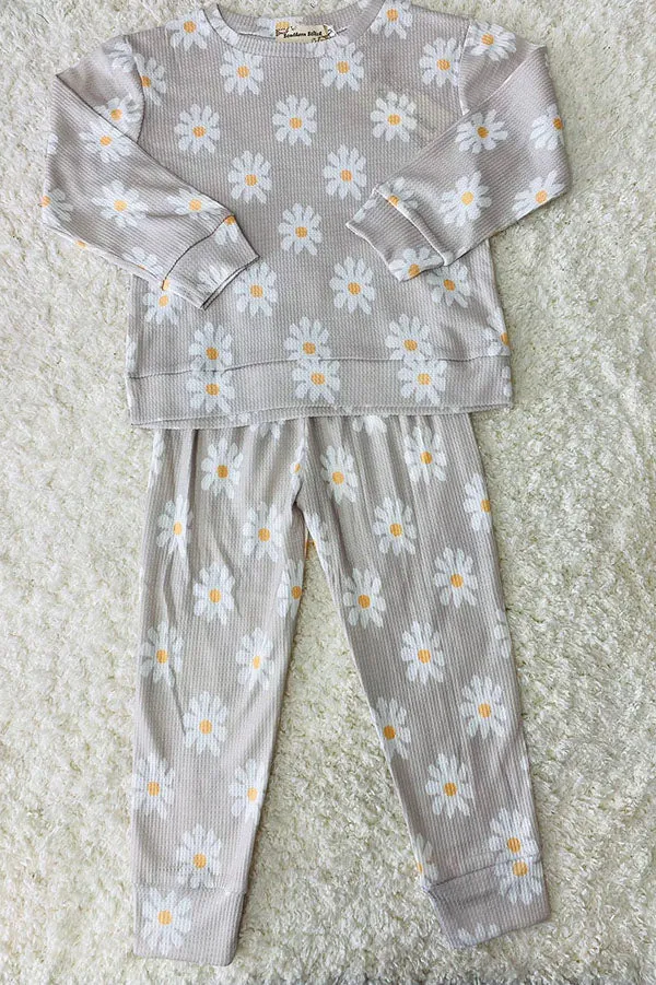 BQ2406 Daisy prints pullover sweatershirt & pant 2pc girls clothing sets