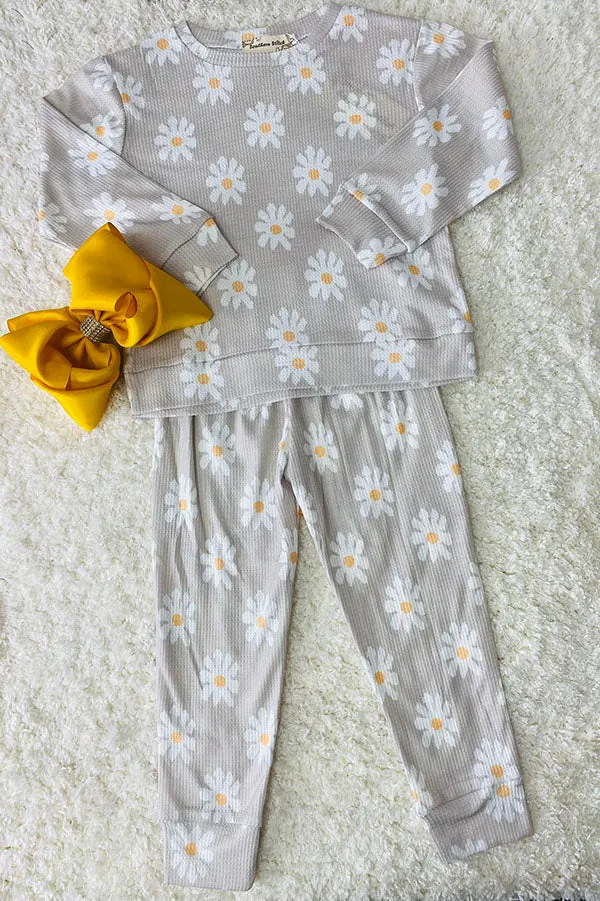 BQ2406 Daisy prints pullover sweatershirt & pant 2pc girls clothing sets