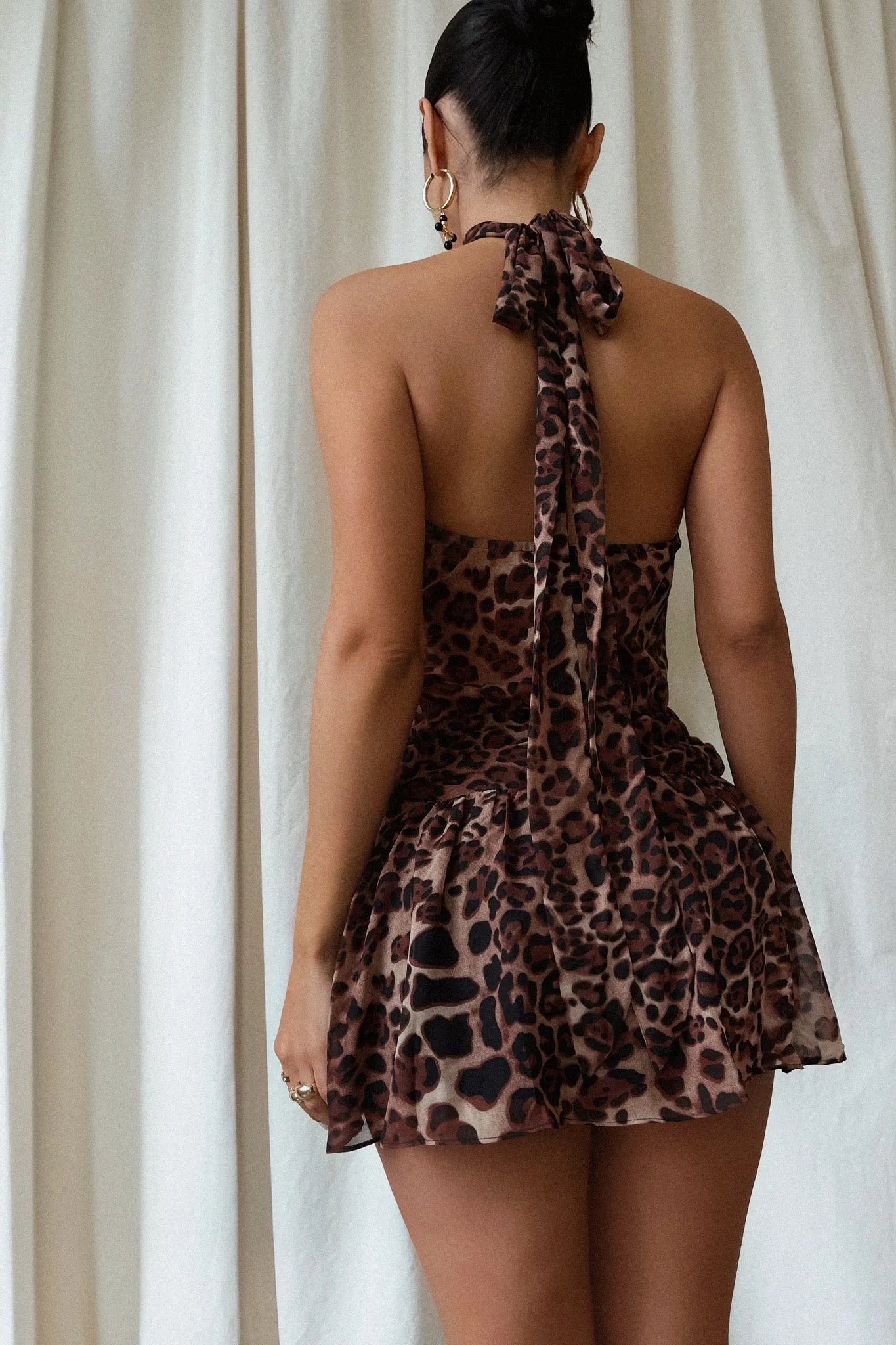 Brinely Halter Mini Dress - Leopard
