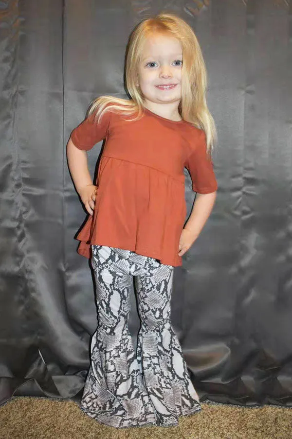 XCH0024-8H Brown high-low top snake skin prints pant girls clothing sets