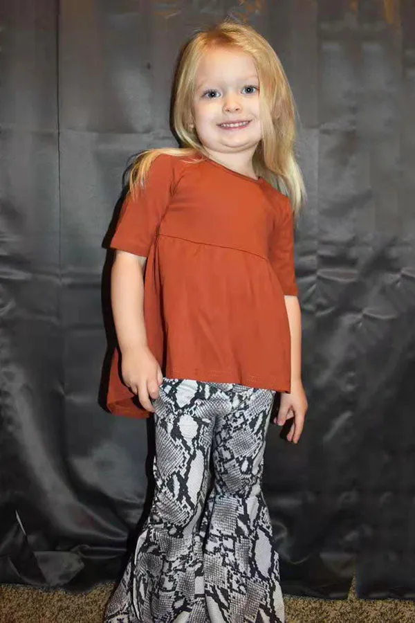 XCH0024-8H Brown high-low top snake skin prints pant girls clothing sets