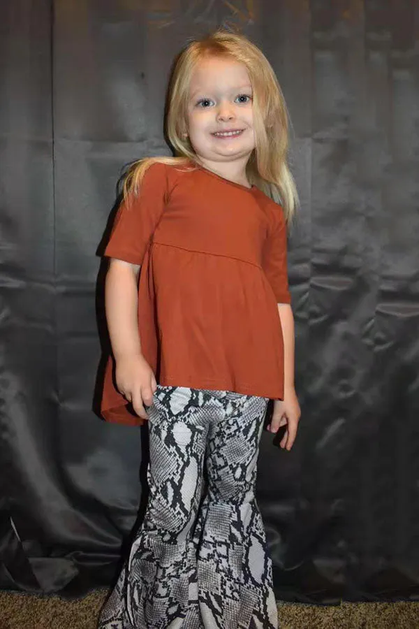 XCH0024-8H Brown high-low top snake skin prints pant girls clothing sets