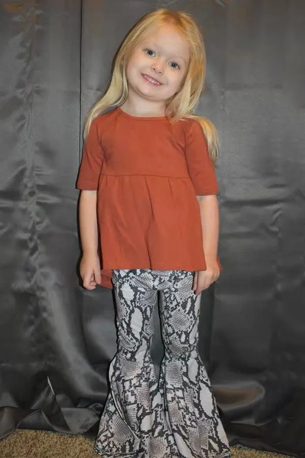 XCH0024-8H Brown high-low top snake skin prints pant girls clothing sets